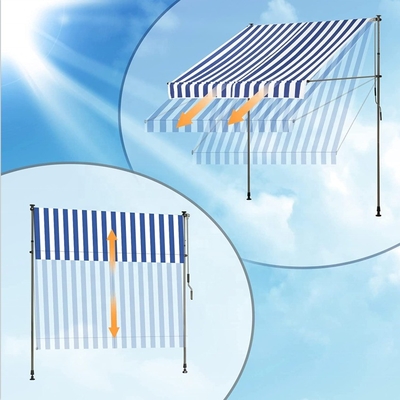 300 cm Large balcon au voile Polyester Matériau de voile Manivelle à main Protection solaire Pas de forage