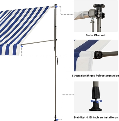 300 cm Large balcon au voile Polyester Matériau de voile Manivelle à main Protection solaire Pas de forage