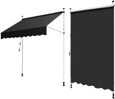 300x130cm Tissu polyester pour balcon extérieur Garniture de clôture avec cadre en fer en gris/noir