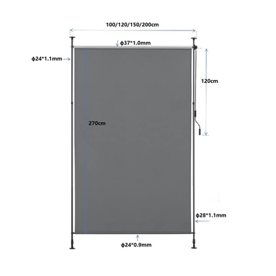 Tente verticale recouverte de poudre de 150*270 cm pour écran de protection de la vie privée et protection solaire en gris foncé