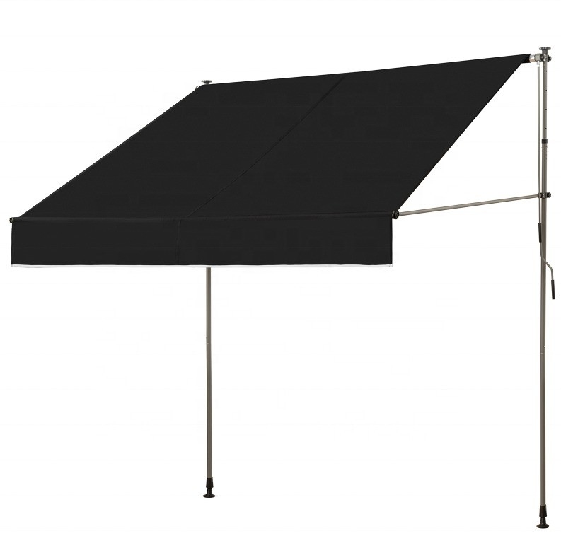 300x130cm Tissu polyester pour balcon extérieur Garniture de clôture avec cadre en fer en gris/noir